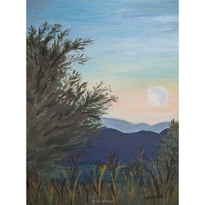 MOONRISE OVER THE VALLEY -- original acrylic on Gessobord painting